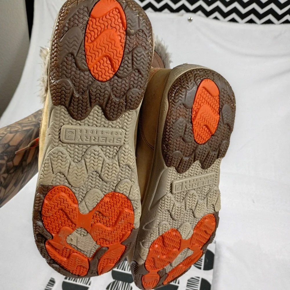 Sperry Top-Sider Womens STS90007 Waterproof Winter Boots Tan Brown Fur Trim 10M‎